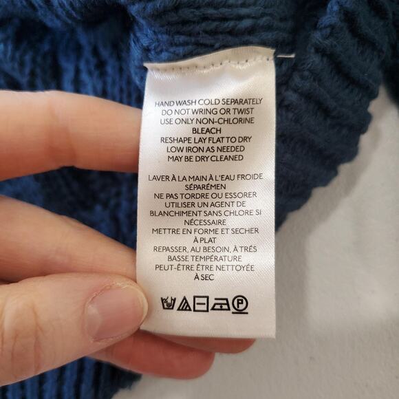 Free People Sweater Womens Small Varsity Navy Cable Knit Crewneck OB1505582 - Picture 4 of 10